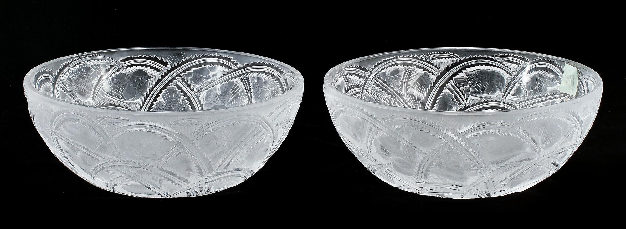 SKÅLAR, ett par, glas, "Finches", Lalique, sign "Lalique France".