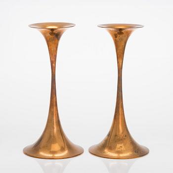 Tapio Wirkkala, A pair of bronze 'Trumpet' candlesticks, stamped Tapio Wirkkala, Hopeakeskus Oy Made in Finland.