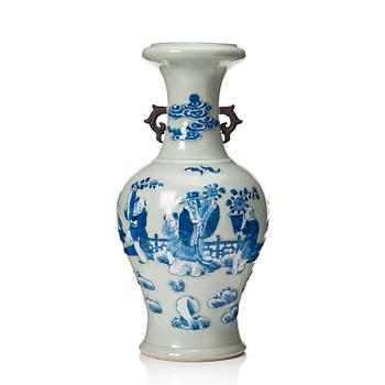 888. A blue and white vase with celadon ground, China, early 20th Century.