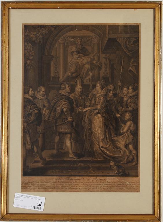 PARTI GRAVYRER, 3 st, Frankrike, tidigt 1700-tal, efter Rubens.