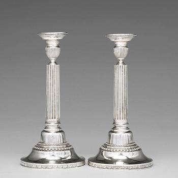 A pair of Swedish 18th century silver candlesticks, mark of Anders Fredrik Weise, Stockholm 1789.