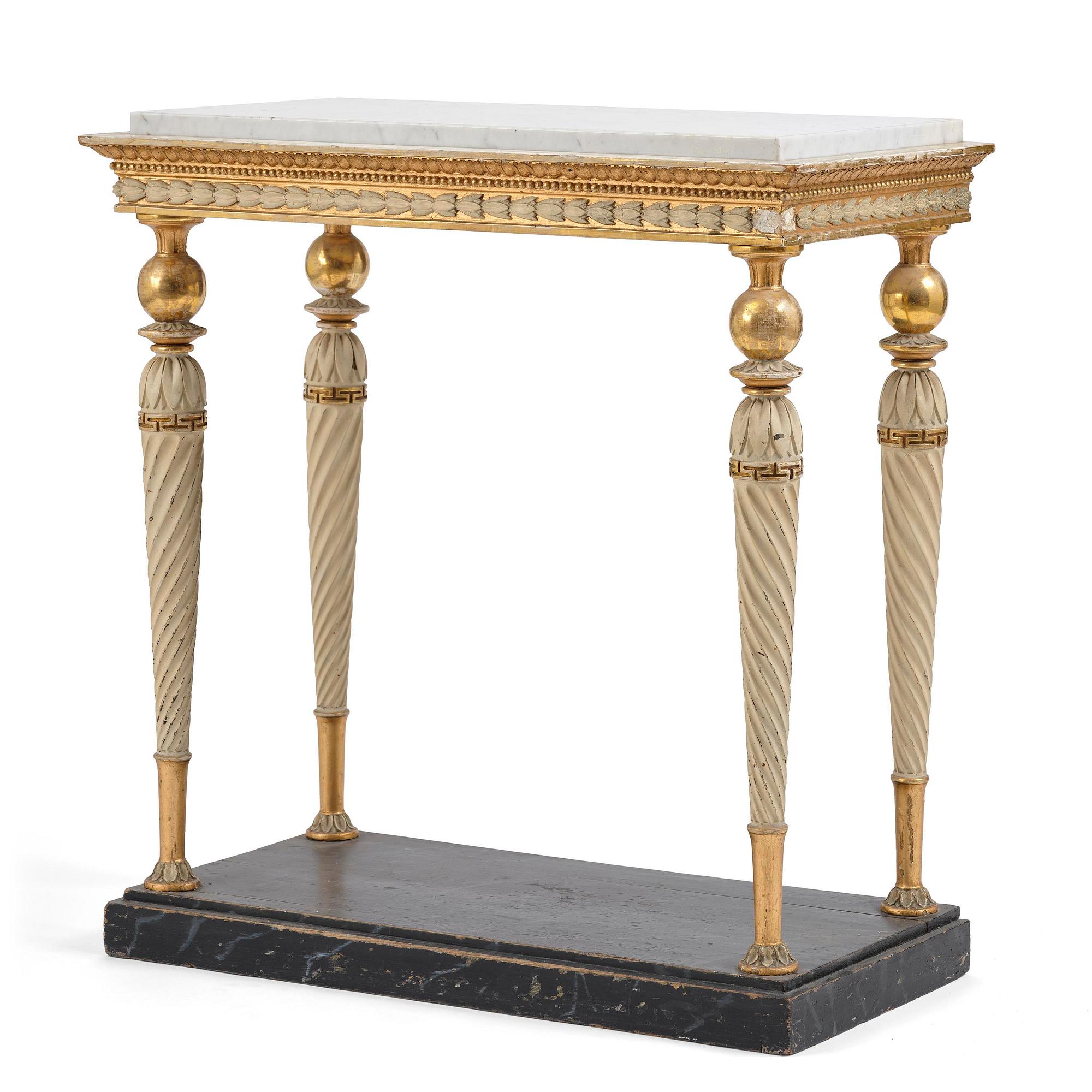 A late Gustavian giltwood console table attributed to Hedberg & Lindblad (active in Stockholm 1802-05).