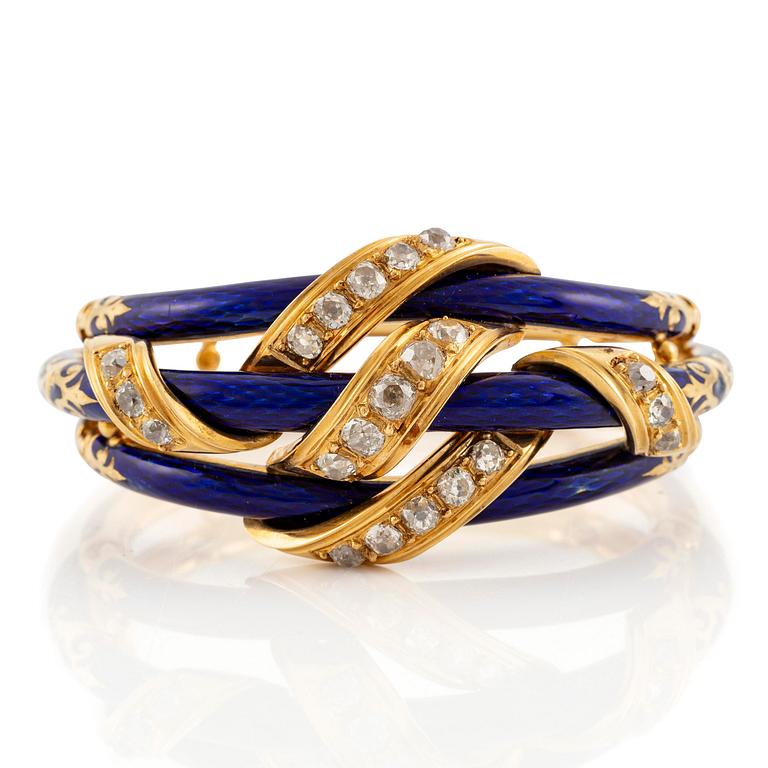 A bracelet in 18K gold with cobalt blue enamel and old-cut diamonds, 19th century.