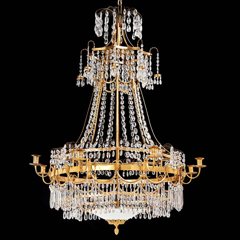 A Swedish late Gustavian circa 1800 eight-light chandelier attributed to Carl Henrik Brolin (1765-1832).