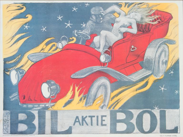 Poster, "Bil-Bol", after Akseli Gallen-Kallela, 1990s.