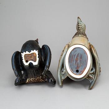 GUNNAR NYLUND, two capercaille stoneware figurines, Rörstrand, Sweden.