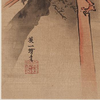 ITCHO HANABUSA (1652-1724), efter, färgträsnitt. Japan, 1800-tal.