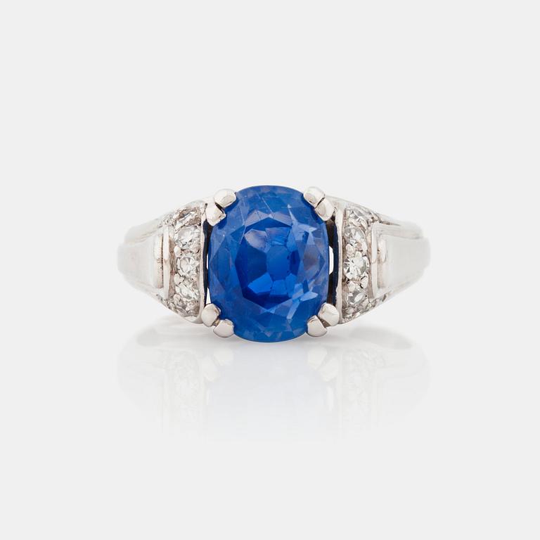 A 4.27 ct unheated Kashmir sapphire and diamond ring. Certificate SSEF.