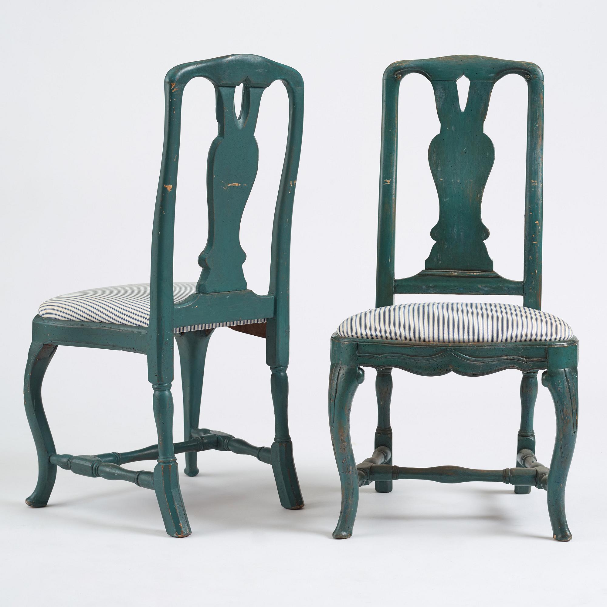 A matched set of eight Swedish Rococo chairs.