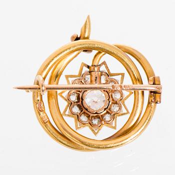 BROSCH, gammalslipade diamanter, 14K (56) guld. Moskva, sekelskiftet 1800/1900.