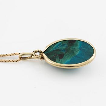Pendant with chain, 14K gold with probably Eilat stone.