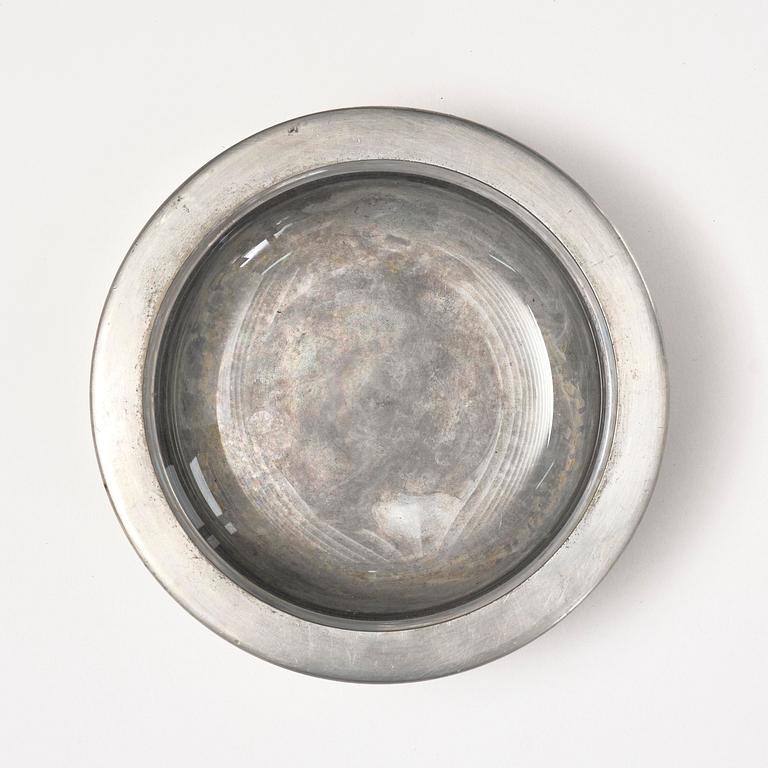 Firma Svenskt Tenn, a pewter and glass ashtray/bowl, Stockholm, 1950.