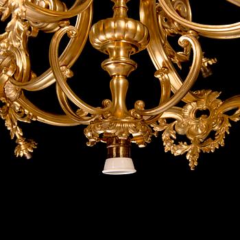 Ferdinand Barbedienne, A signed and gilded bronze chandelier from second half of the 19th century. Height 115 cm.