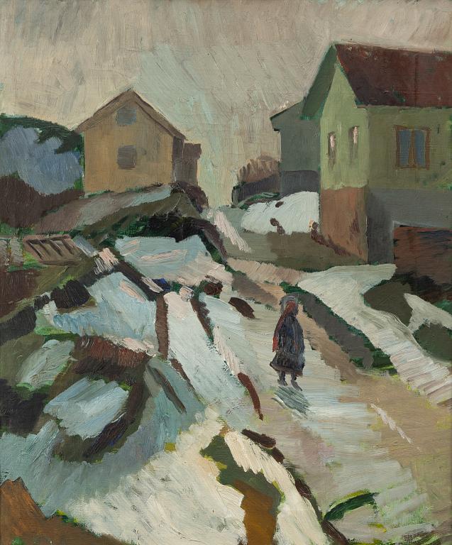 Nisse Zetterberg, Winter landscape with houses.