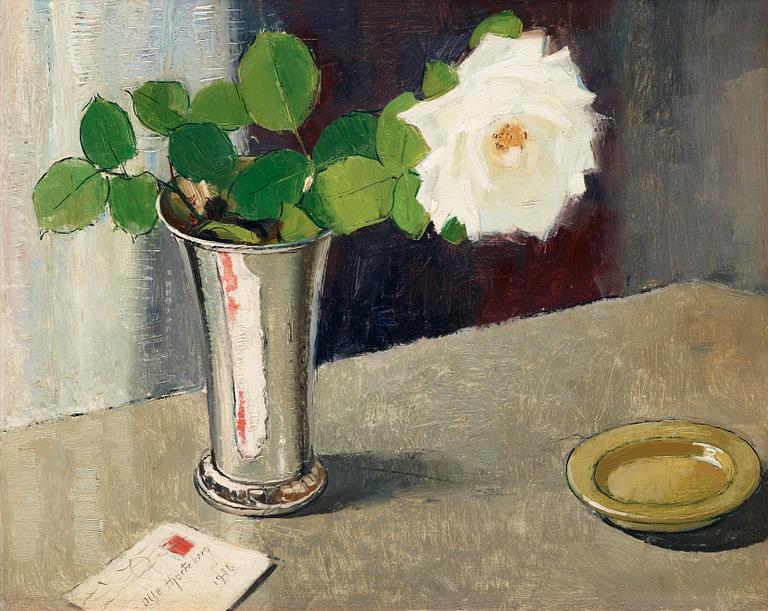 Olle Hjortzberg, Still life with white rose and a letter.