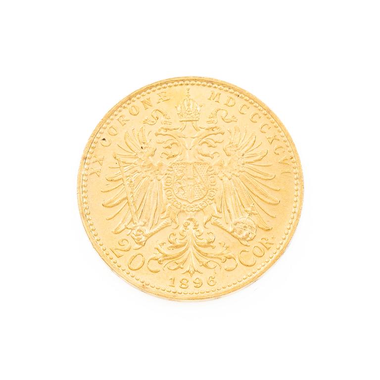 Gold coin, Austria-Hungary, 20 Corona, 1896.
