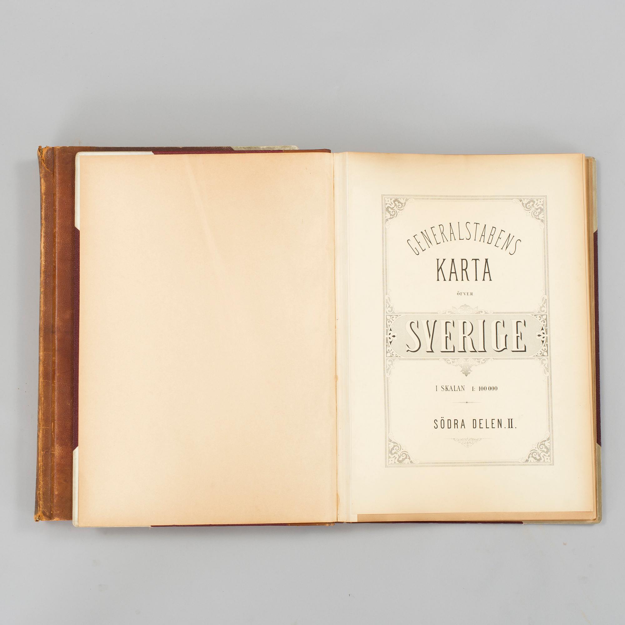 GENERALSTABEN. 2 vol, Generalstabens Karta öfver Sverige. Södra delen 1-2, Karta 1-120. Utan tryckår, sent 1800-tal.