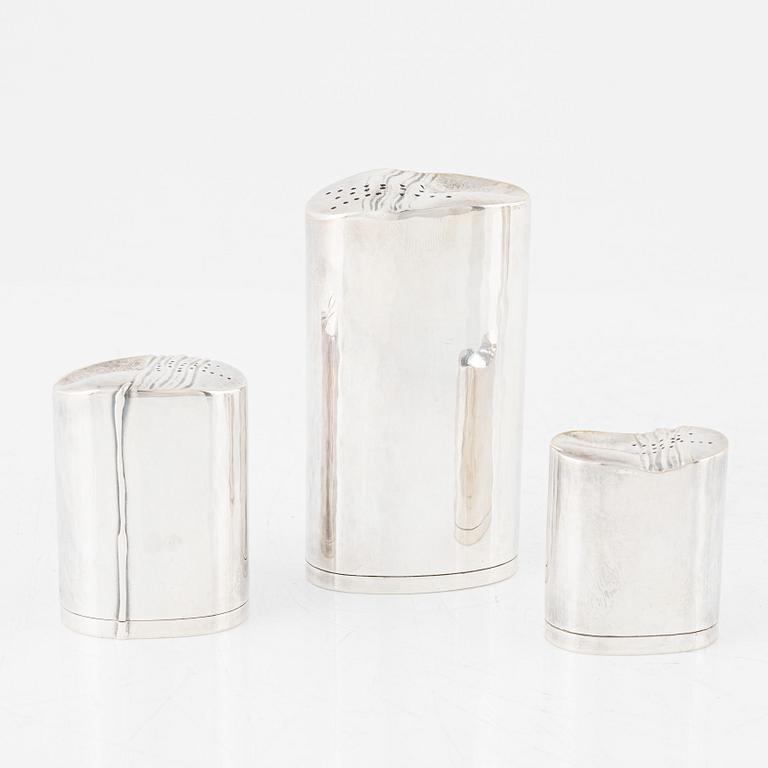 Josefine Davidsson, a sugar caster, a salt & pepper and a vase, Josefine Davidsson Silversmide, Stockholm, 1985-1998.