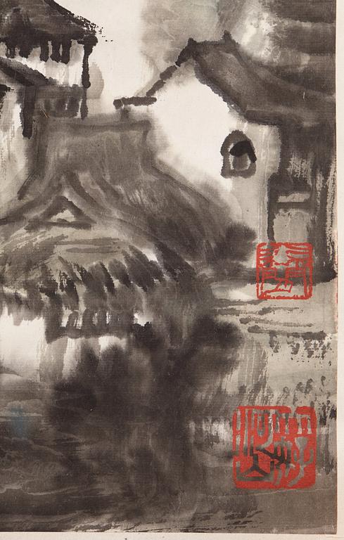 MÅLNING, av Li Xingjian (1937-), "Chunfeng youlü Jiangnan", signerad.