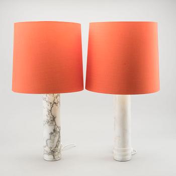 BERGBOM'S, a pair of white marble table lamps, Sweden 1960's.