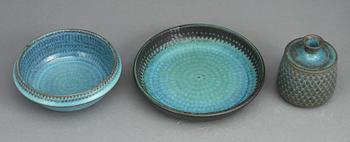 VAS samt SKÅLAR, 2 st, stengods, Stig Lindberg, Gustavsbergs studio.