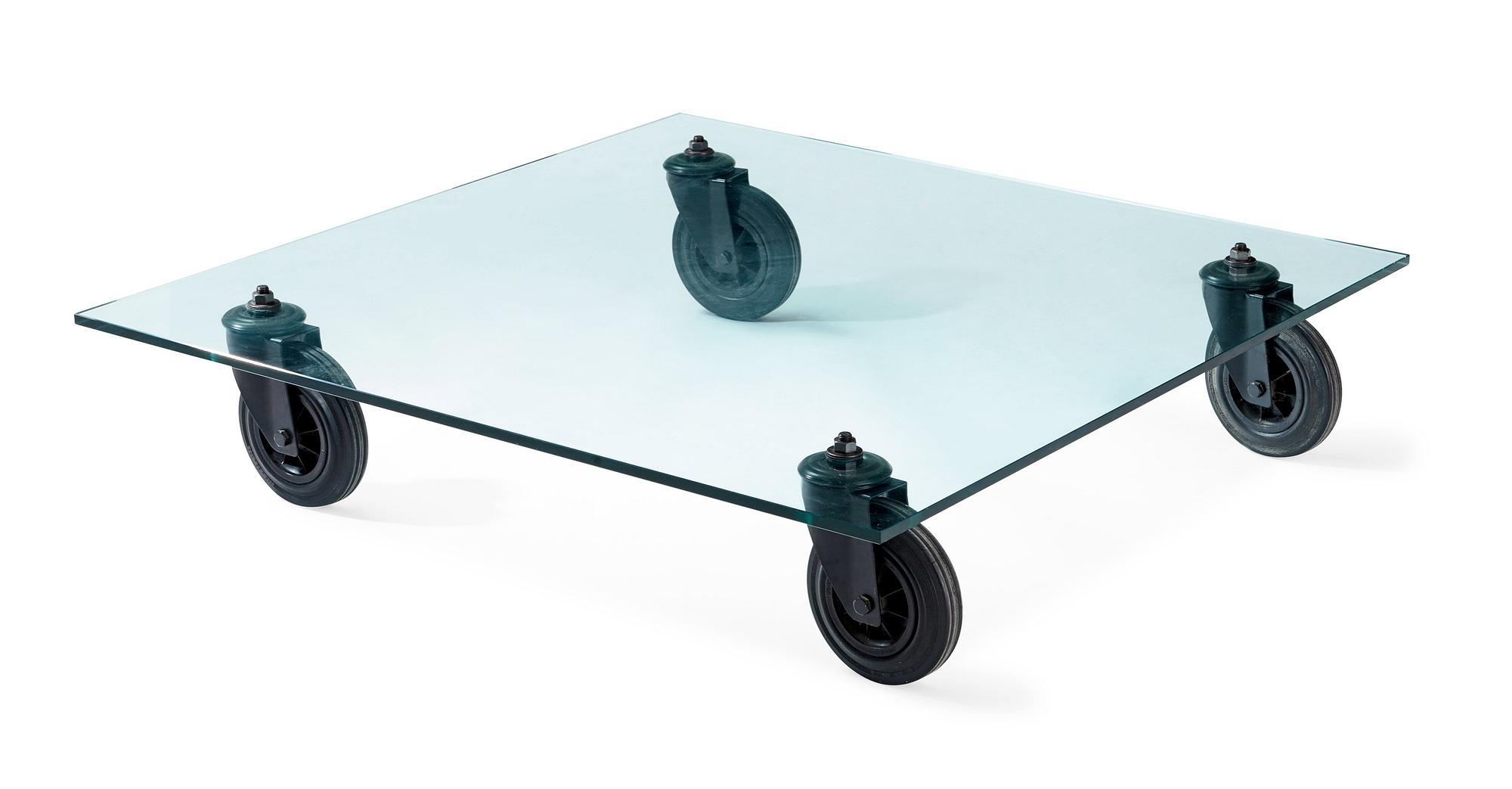 GAE AULENTI, soffbord, "Tavolo con Ruote", Fontana Arte, Italien.