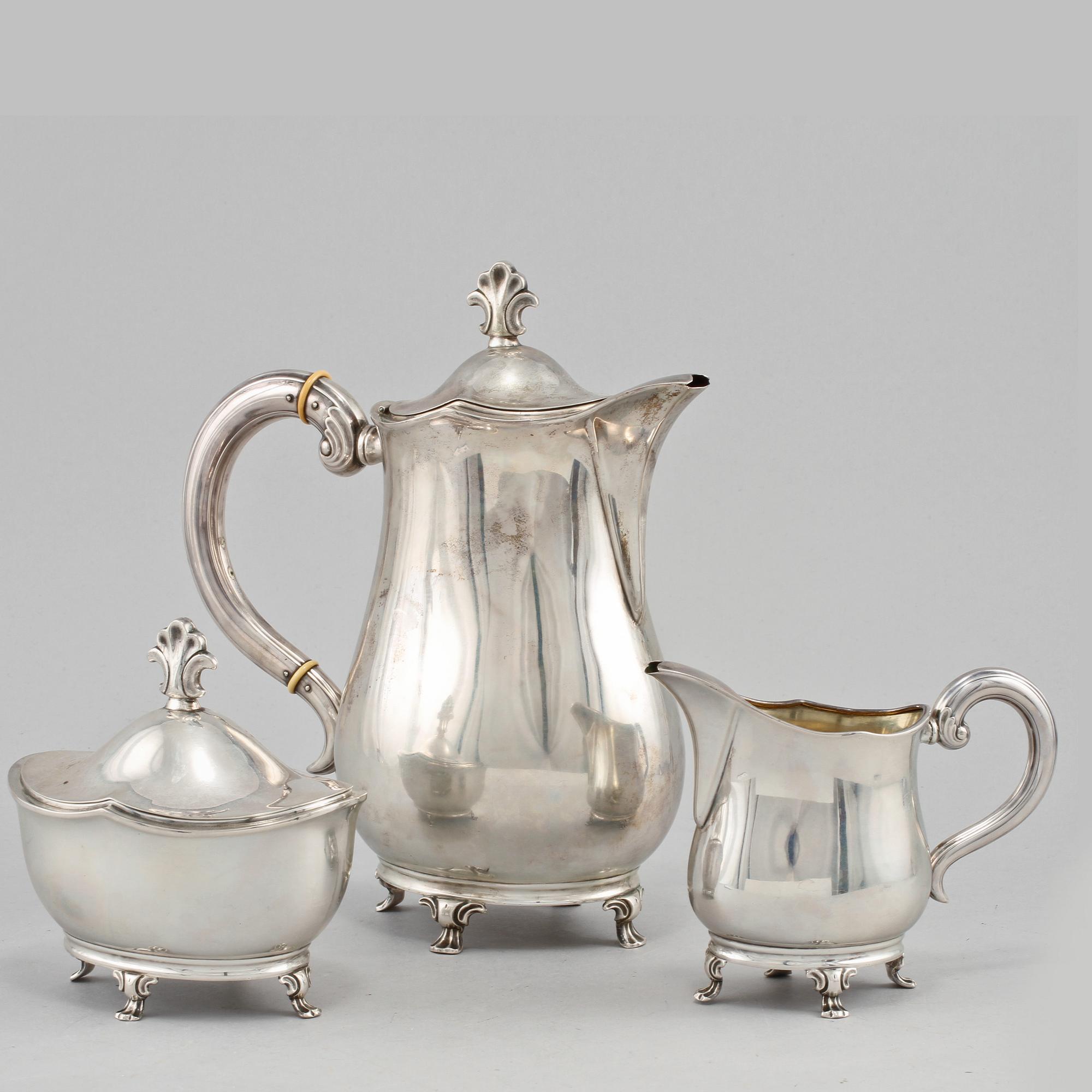 KAFFESERVIS, 3 delar, silver, CGH, Stockholm, 1936, total vikt ca 940 g.