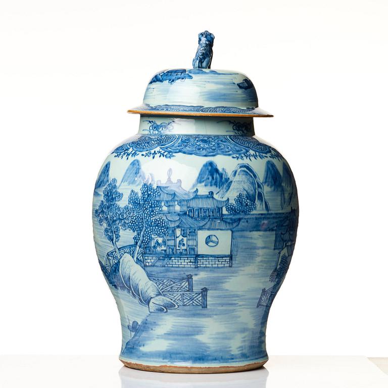 A pair of large blue and white jars with covers, Qing dynasty, Qianlong (1736-95).