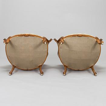 Soffa och fåtöljer, ett par, omkring 1900.