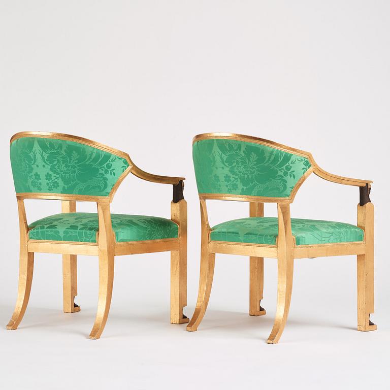 A pair of late Gustavian armchairs, Stockholm, around 1800.
