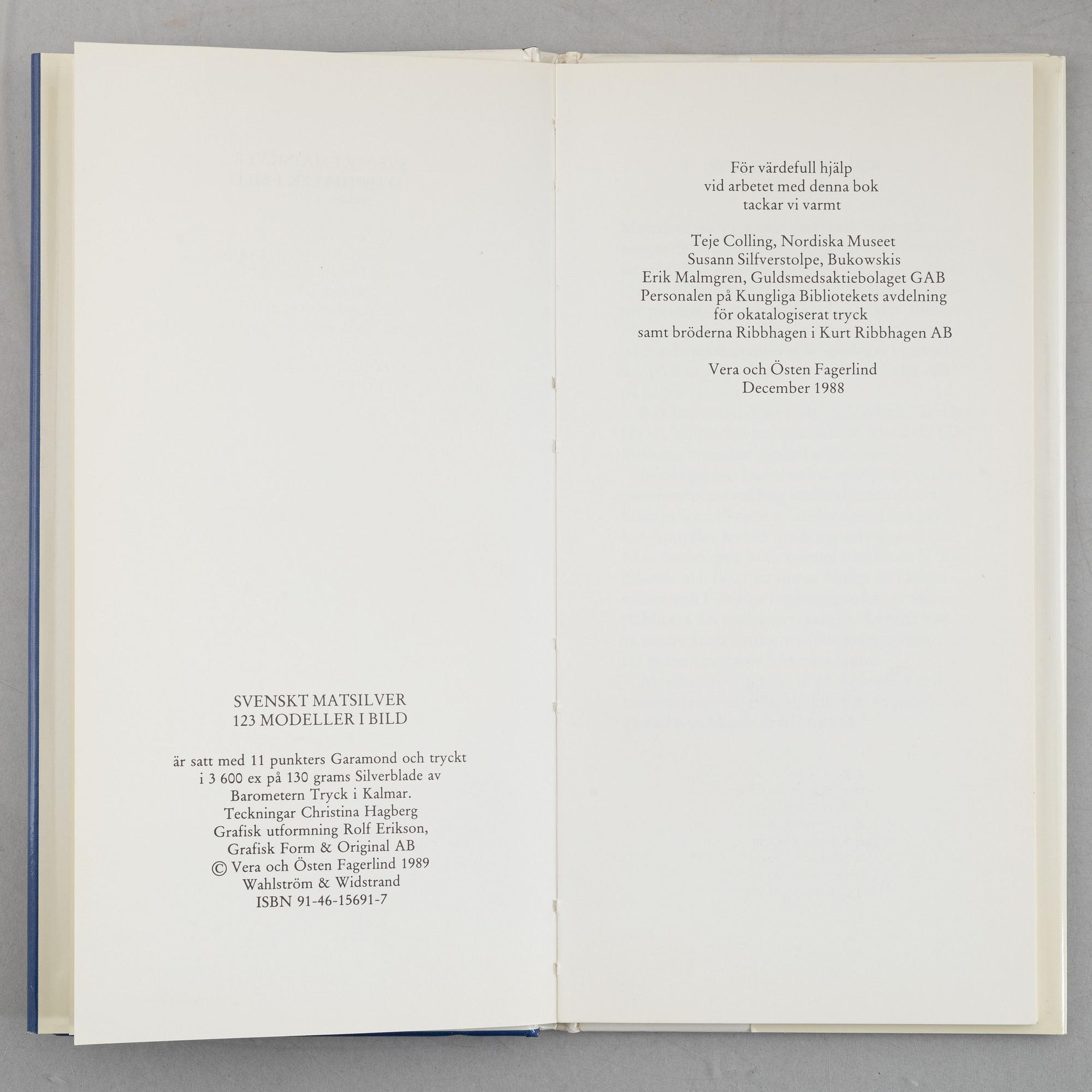 Collection of literature on silver, 8 volumes, including 'Svenskt silversmide 1520-1850'.