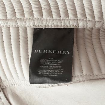 BURBERRY, a light grey leather jacket.