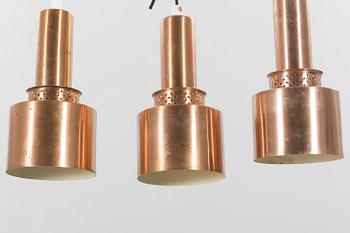 HANS-AGNE JAKOBSSON, three copper pendant lights from Markaryd.