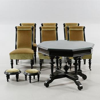 Nine pieces of late 19th century furniture in renaissance style.