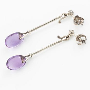 Vivianna Torun Bülow-Hübe, earrings "Dew-drops", silver and amethyst for Georg Jensen.