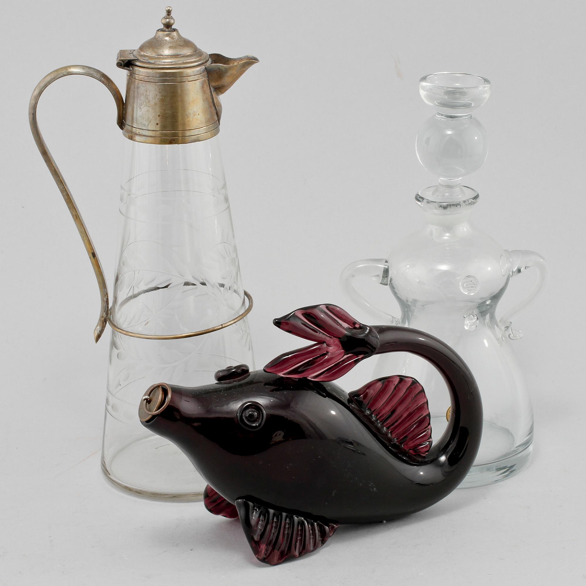 KARAFFER, 3 st, glas, 1900-tal.