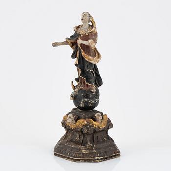 A carved and painted figure of the Virgin Mary crushing the Serpent, Southern Europe, 18th/19th century.