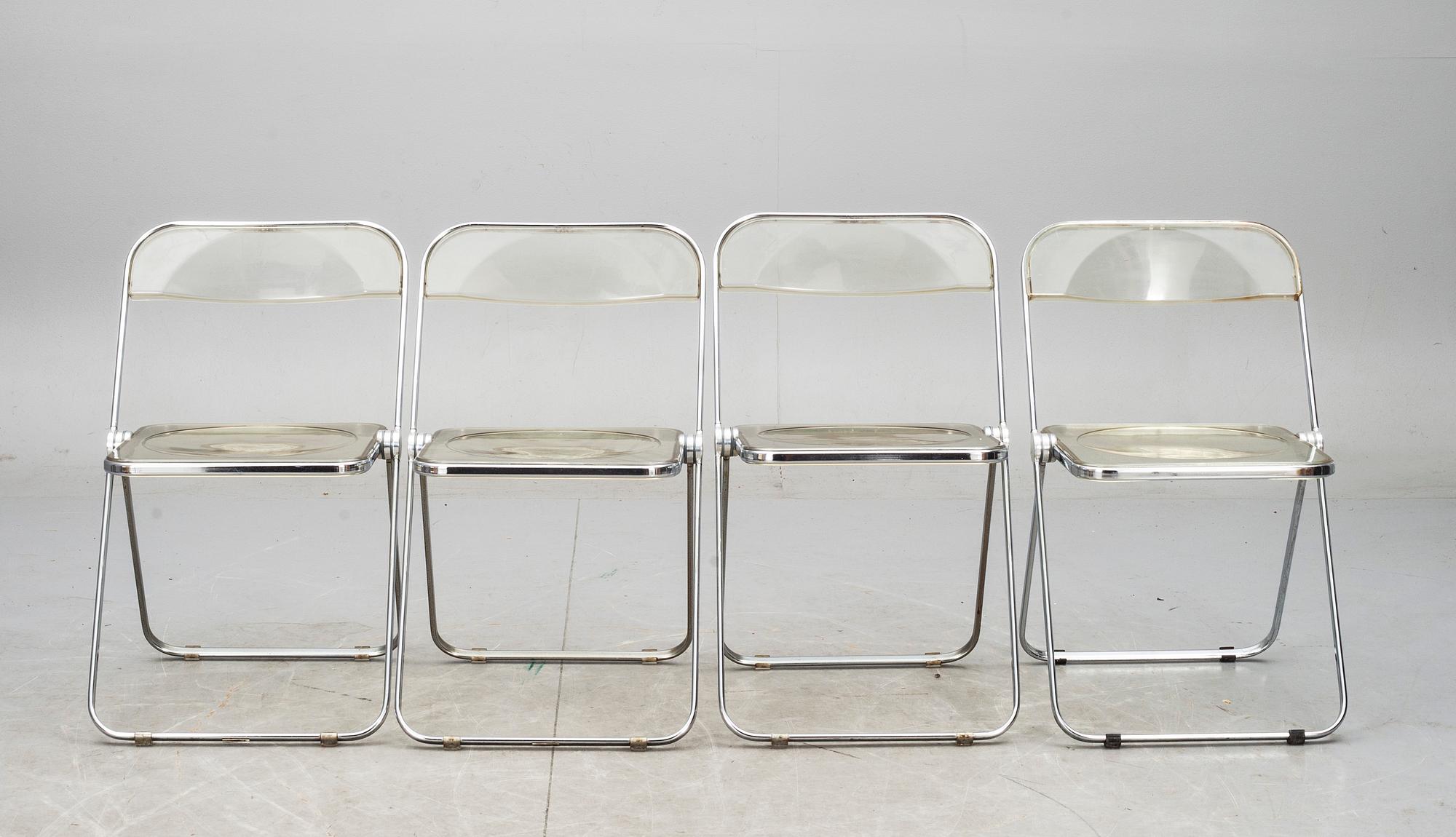 STOLAR, 4 st, "Plia", Giancarlo Piretti för Castelli, Italien, 1970-tal.