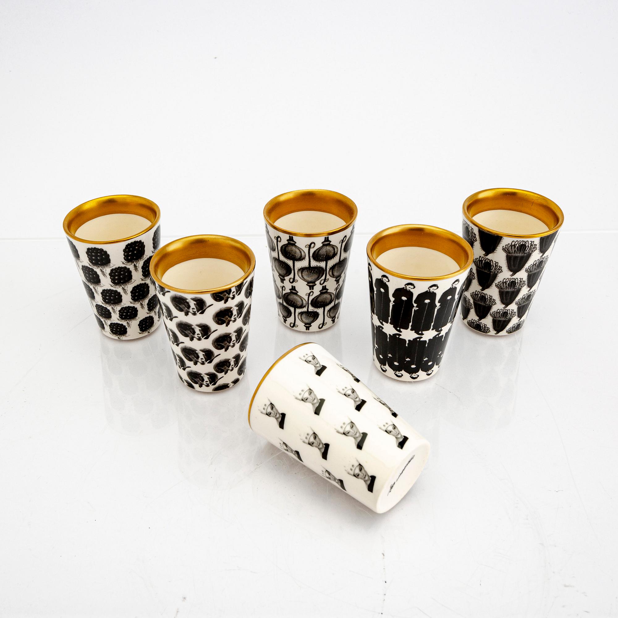 Åsa Lindström,  a set of nine different porcelain cups 21st century Rörstrand.
