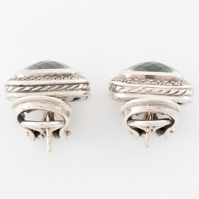 Earrings, silver with checkerboard-cut green quartz and brilliant-cut diamonds. David Yurman.