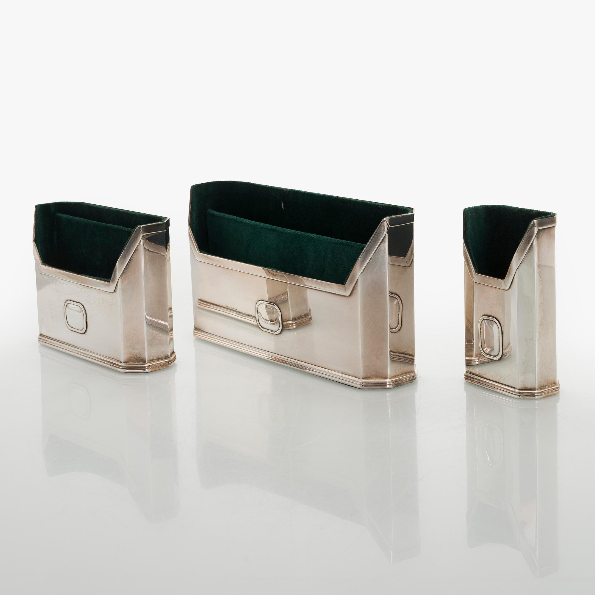 A set of three silver letter/pen holders, Italy, second half of the 20th century.