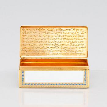 A jewelled gold and enamel box, Otto Keibel, St Petersburg 1799, Empire.