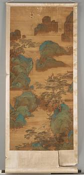 RULLMÅLNING, bergslandskap i Qiu Ying's stil (c.1494-1551).