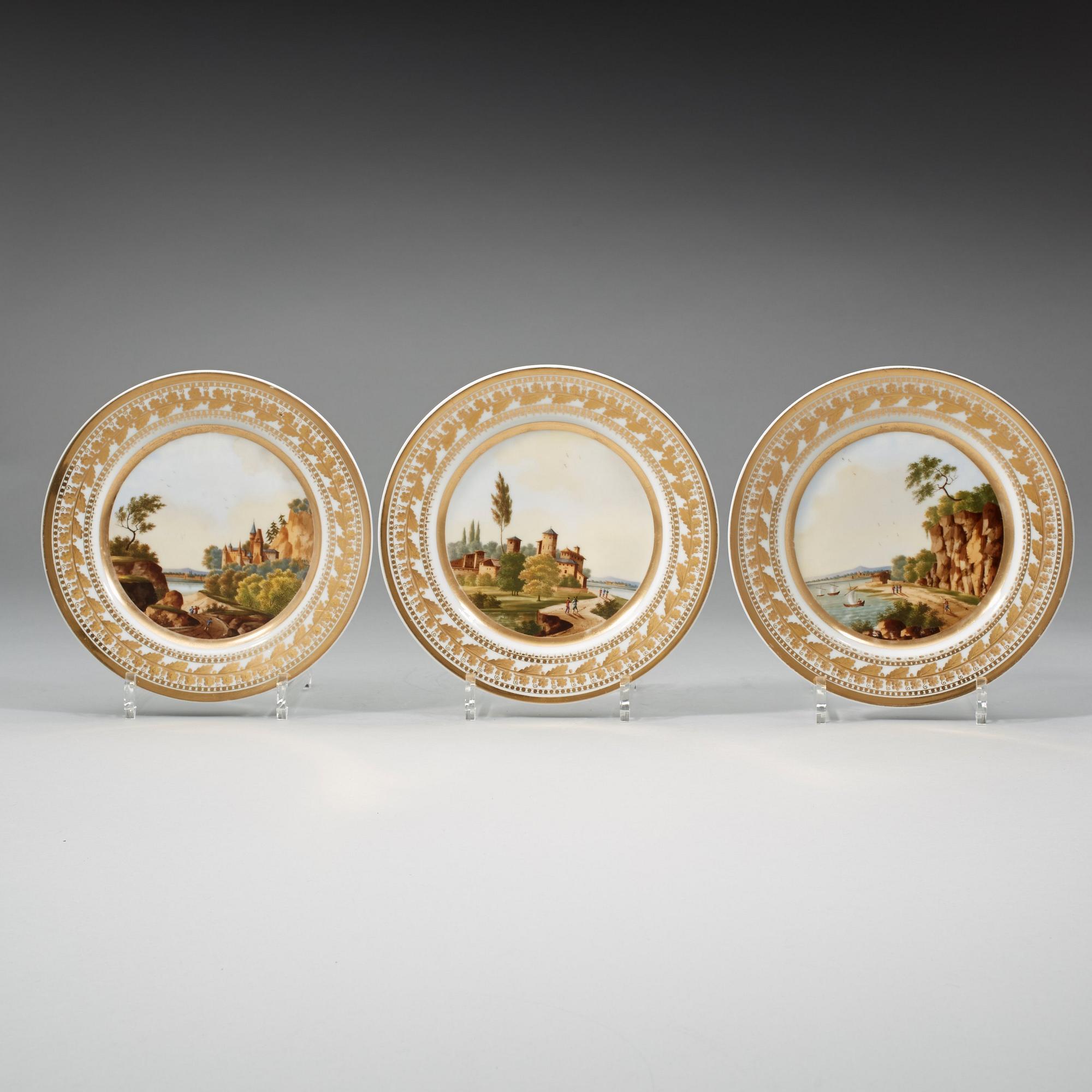 A group of six French topographic dessert dishes, first half of 19th Century.
