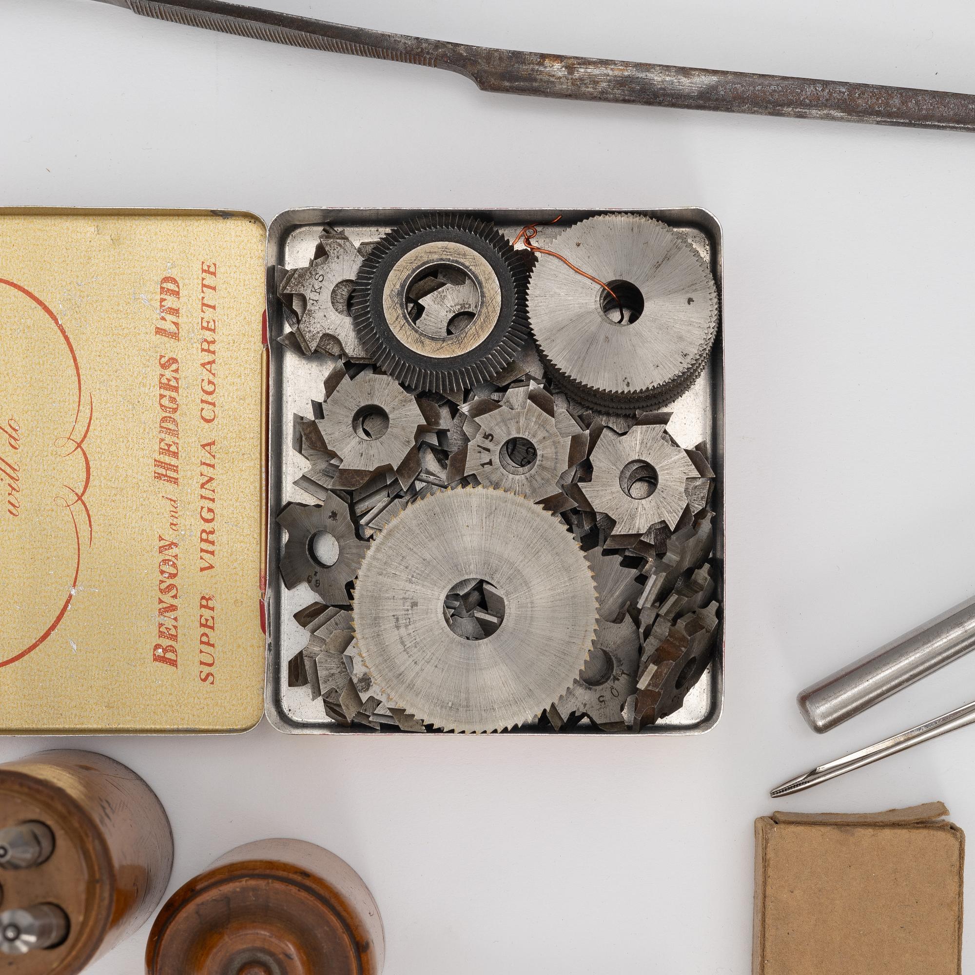 Watchmaking tools and spare parts, including a lathe by Lorch.