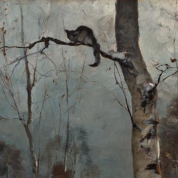 Bruno Liljefors, "Rävar och katt, vinterlandskap" (Foxes and cat, winter landscape).