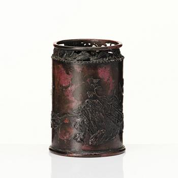 A Japaneze bronze brush pot, Meiji (1868-1912).