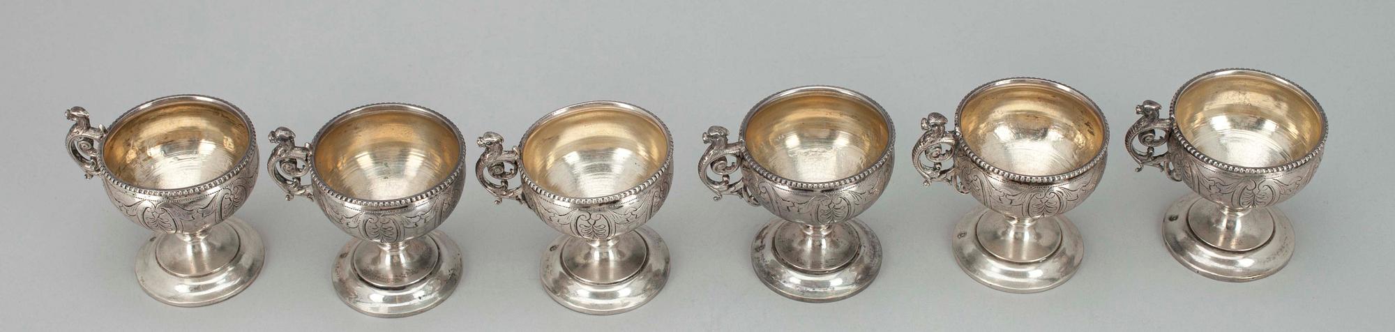 PUNSCHBÄGARE, 6 st, silver, Österike-Ungern 1866-1922. Tot. vikt ca 313 g.