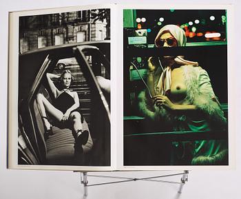 Helmut Newton, Signed book published by Taschen, Monte Carlo, 1999, ed 10000, with a metal table.