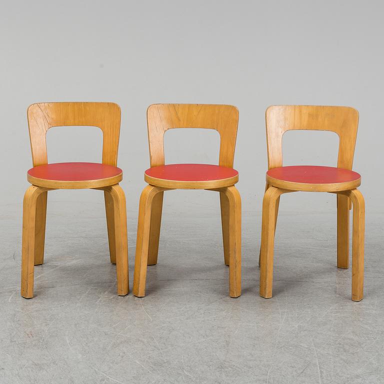 Three Alvar Aalto chairs, modell 65 for Artek.